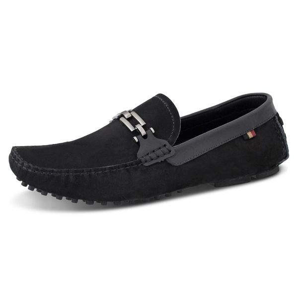 Mocassim Drive Casual Couro Legítimo Nobuck Steel Lecas - 13016L - Preto