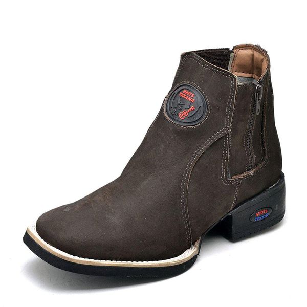 Bota Country Masculina Cano Curto Couro Legítimo Nobuck Fakcini - 2066 - Café