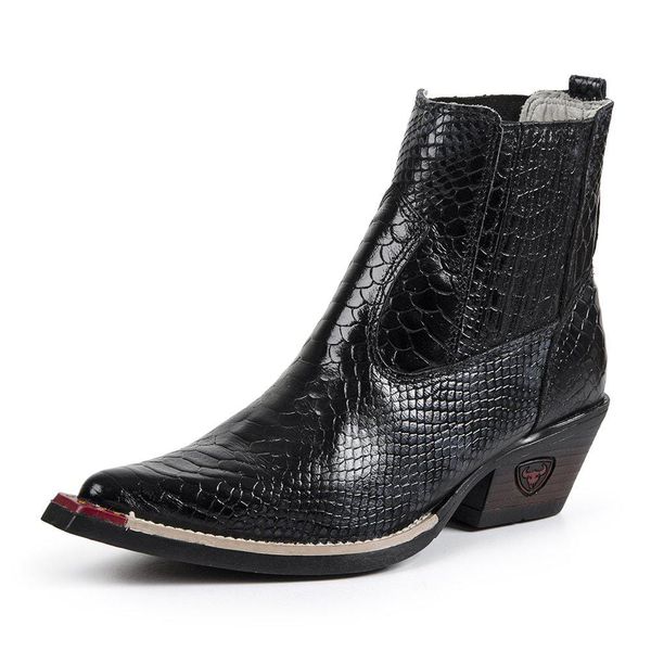 Bota Country Masculina Bico Fino Couro Jacaré Fakcini - 3000 - Preto