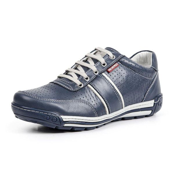 Sapatênis Tênis Couro Natural Linha Conforto Perfurado Rally Reverso - 3004 - Azul