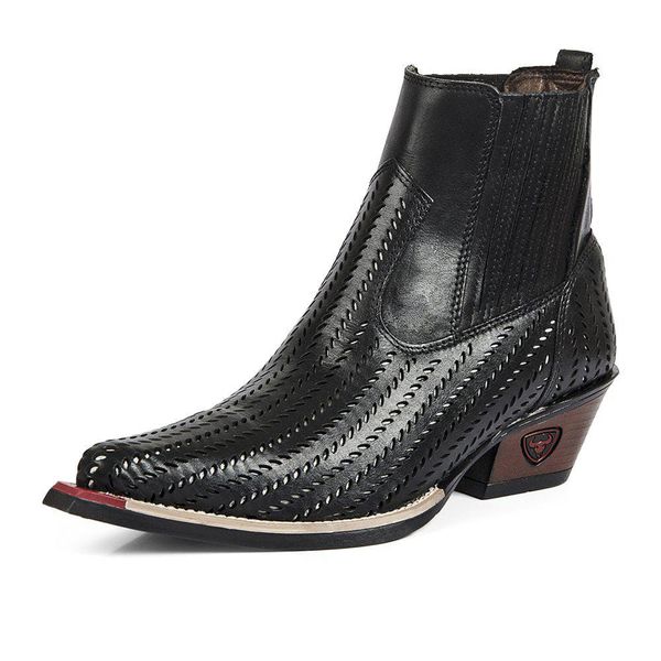 Bota Country Masculina Bico Fino Western Couro Legitimo Detalhe Laser Fakcini - 3012 - Preto