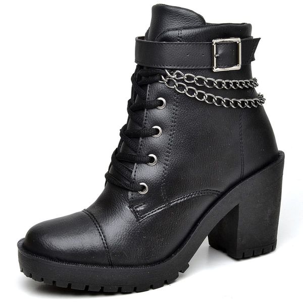 Bota Coturno Feminina Com Corrente e Fivela CFT - 400 - Preto