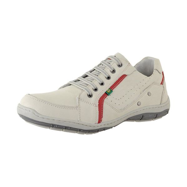 Sapatênis De Couro Super Macio Linha Conforto Azimute - 5004 - Gelo/vermelho