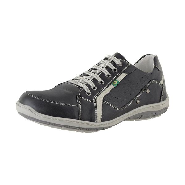Sapatênis De Couro Super Macio Linha Conforto Azimute - 5004 - Preto/gelo