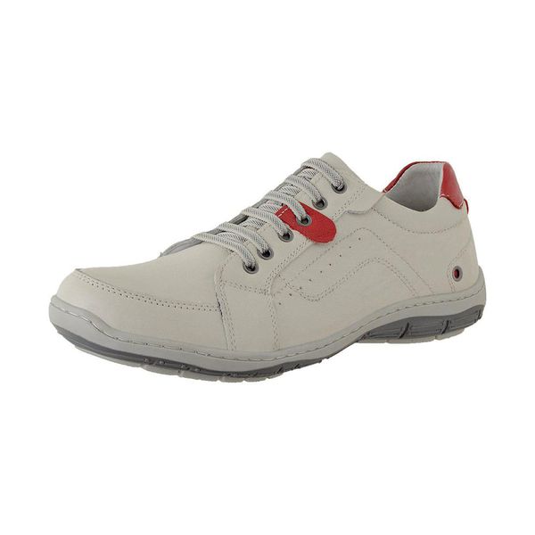 Sapatênis De Couro Super Macio Linha Conforto Azimute - 5005 - Gelo/vermelho