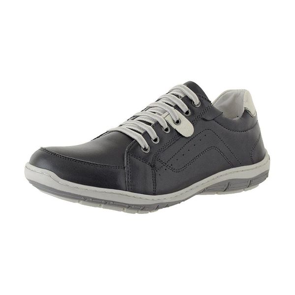 Sapatênis De Couro Super Macio Linha Conforto Azimute - 5005 - Preto/gelo