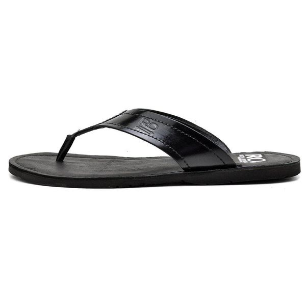 Chinelo Casual Masculino Grecia Couro Reta Oposta - 700 - Preta