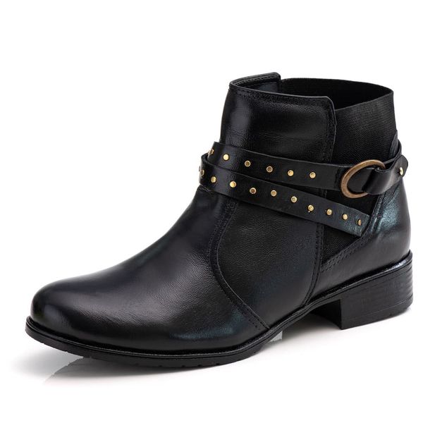 Bota Cano Baixo Feminina Casual Stripes Fecho Elástico Ranster - F253 - Preto