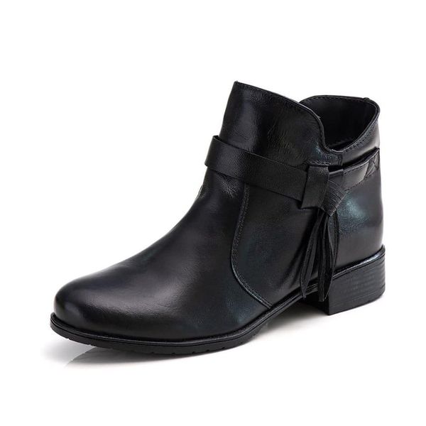 Bota Cano Baixo Feminina Casual Fringe Fecho Zíper Ranster - F254 - Preto