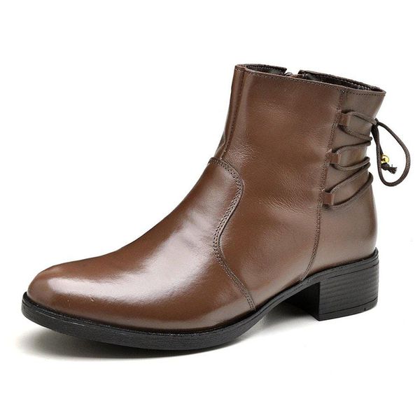 Bota Feminina Couro Legítimo Tie Back Canadian Reta Oposta - F3002 - Café