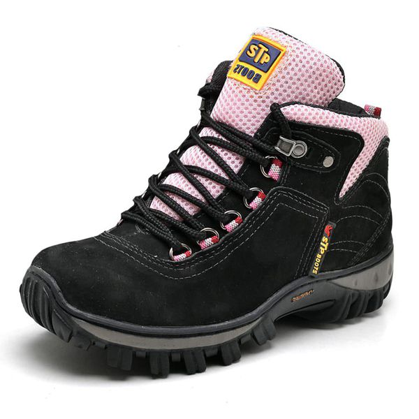 Tênis Adventure Feminino Couro Legítimo Front Trekking Stop Boots - R16 - Preto Rosa