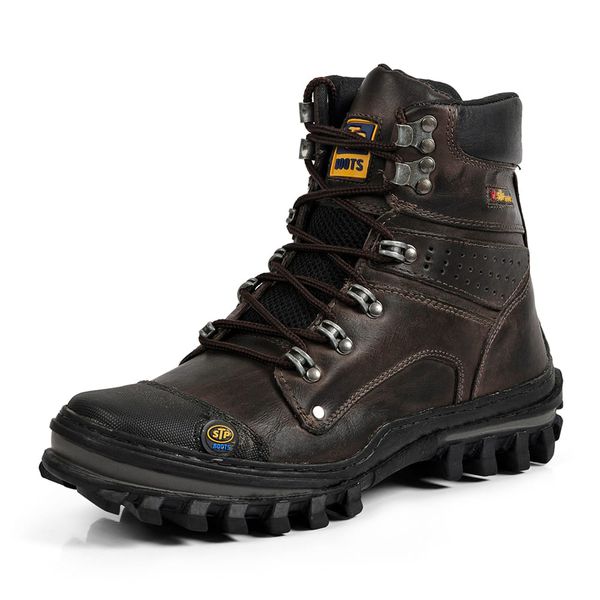 Bota Adventure Couro Legítimo Látego Bico Diamante Trekking Stop Boots - R34 - Café