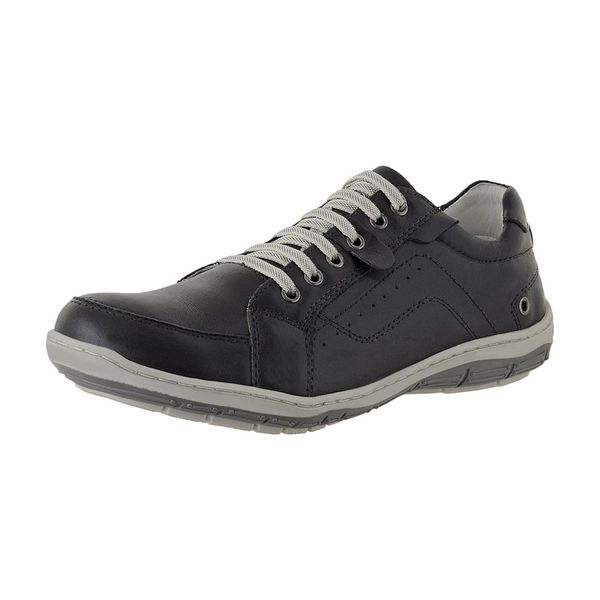 Sapatênis De Couro Super Macio Linha Conforto Azimute - 5005 - Preto/preto