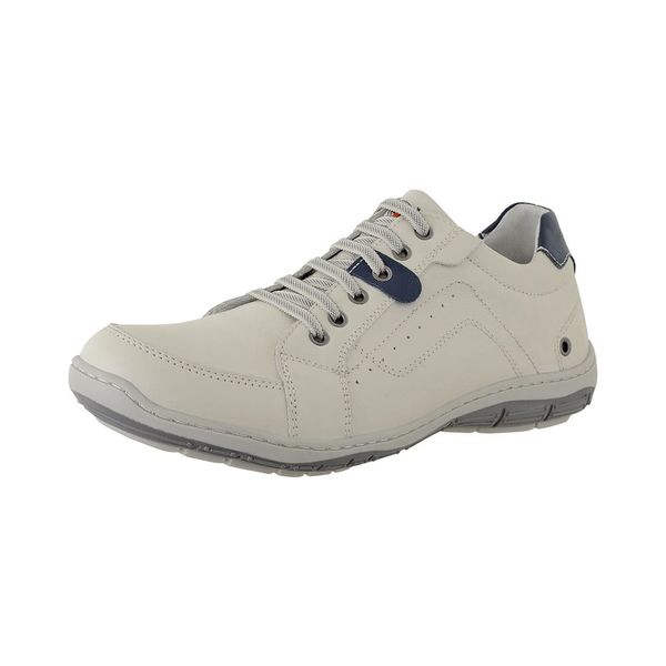 Sapatênis De Couro Super Macio Linha Conforto Azimute - 5005 - Gelo/azul