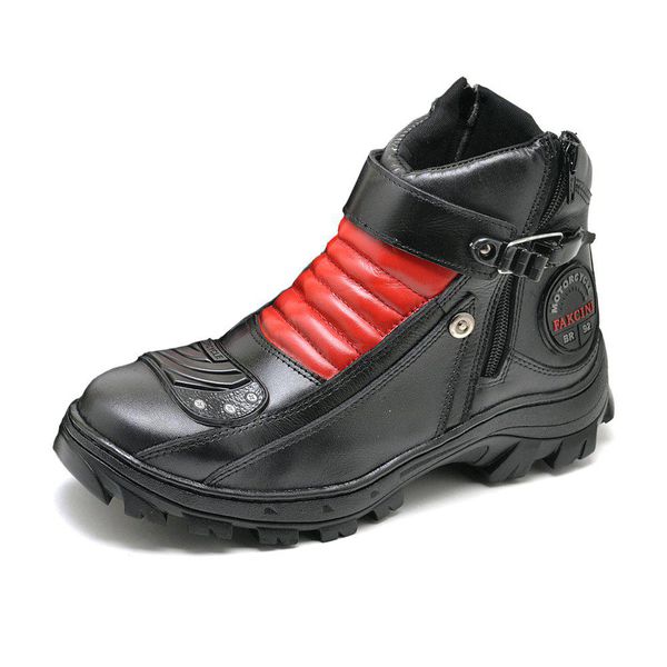 Bota Motociclista Com Protetor Couro Legítimo Racing Fakcini - 471- Preto Vermelho