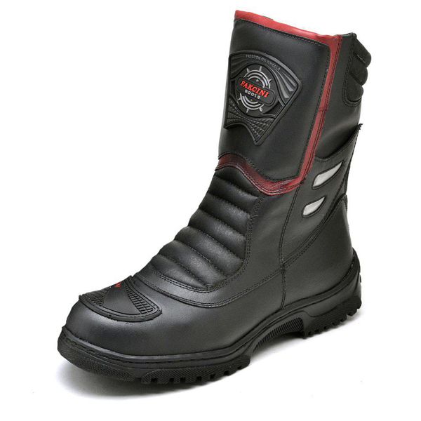 Bota Motociclista Com Protetor Couro Racing Fakcini - 13007 - Preto e Vermelho