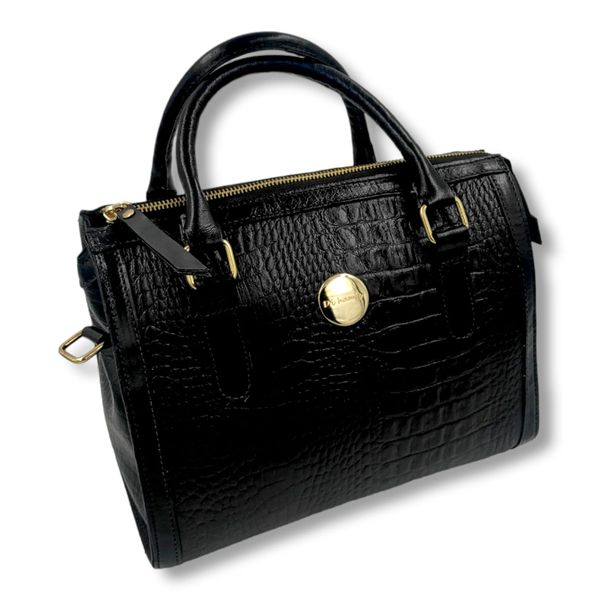 Bolsa Rita em couro preto croco