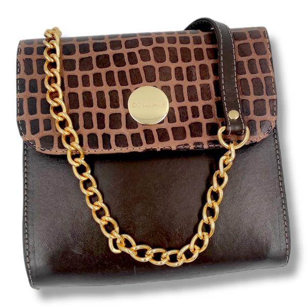 Bolsa mini bag Helena Café com estampa em croco