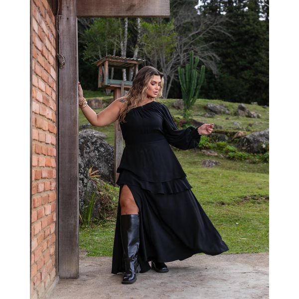 VESTIDO MANGA ÚNICA LONGO - MARIA FRANCIA