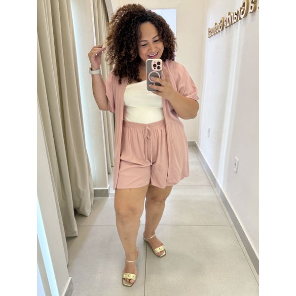 CONJUNTO KIMONO COM SHORT - ROSA 