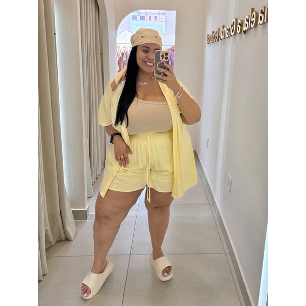 CONJUNTO KIMONO COM SHORT - AMARELO MANTEIGA