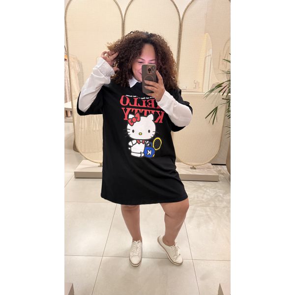 VESTIDO CAMISETÃO - HELLO KITTY PRETO 