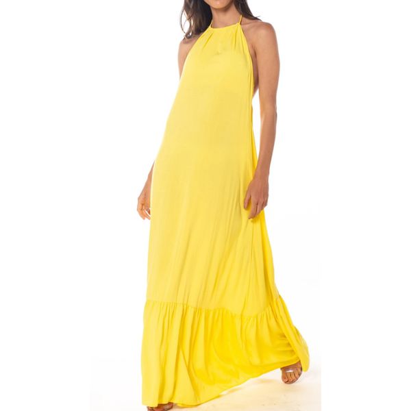 Vestido Longo Frente Única Amarelo