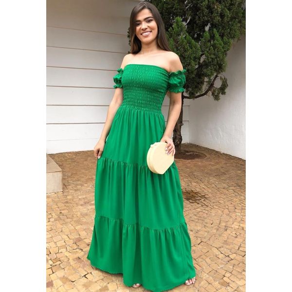 Vestido Longo Lastex Ciganinha Verde