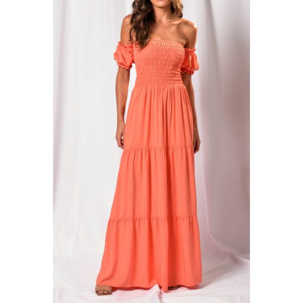 Vestido Longo Lastex Ciganinha Coral