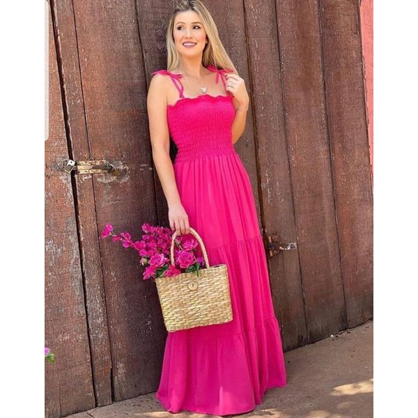 Vestido Lastex Alça Longo Pink