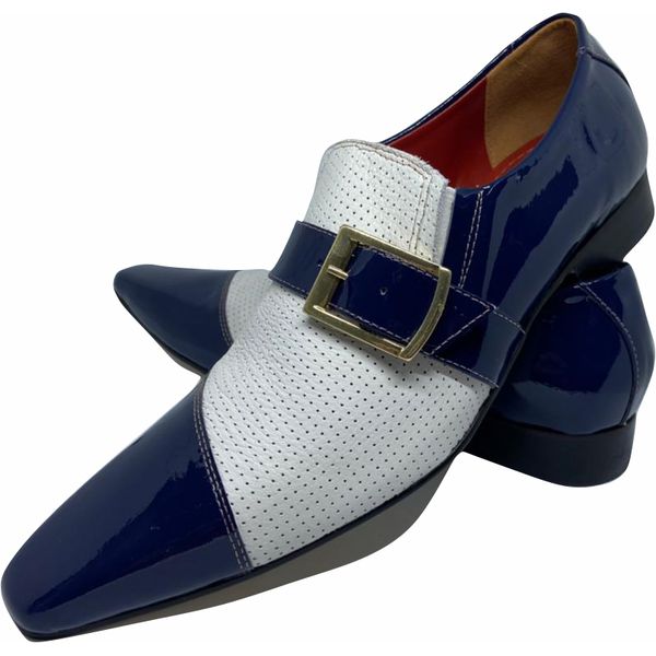 Sapato Masculino Italiano em Couro Social Executivo Azul Words Bico Fino Ref: 302 Azul