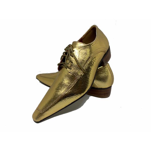 Sapato Masculino Italiano em Couro Social Executivo Dourado Dumont Bico Fino Ref: 325 Dourado