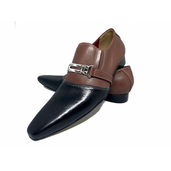 Sapato Masculino Italiano em Couro Social Executivo Marrom Wood Piano Bico Fino Ref: 334 Marrom