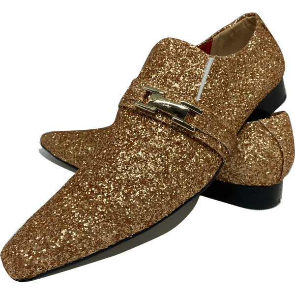 Sapato Masculino Italiano em Couro Social Executivo Dourado Glam Bico Fino Ref: 393 Dourado Dourado