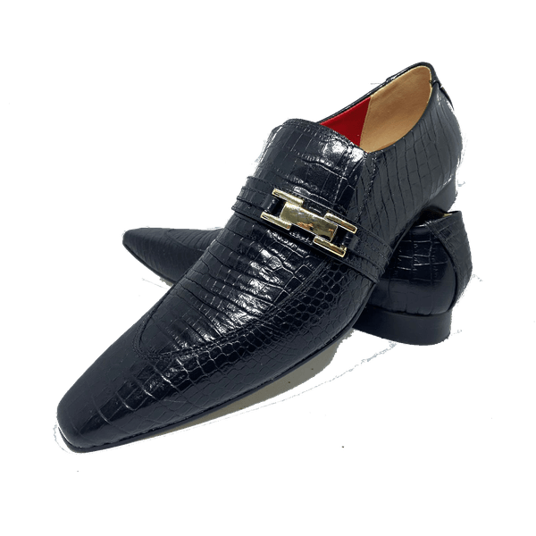 Sapato Masculino Italiano em Couro Social Executivo Cobra Preto Monte Carlo Bico Fino Ref: 394 Preto Preto
