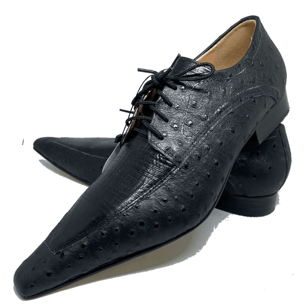 Sapato Masculino Italiano em Couro Social Executivo Plato Bico Fino Ref: 434 Preto Preto