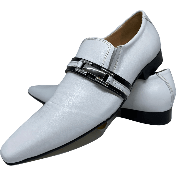 Sapato Masculino Italiano em Couro Social Executivo Branco Future Bico Fino Ref: 437 Branco Branco