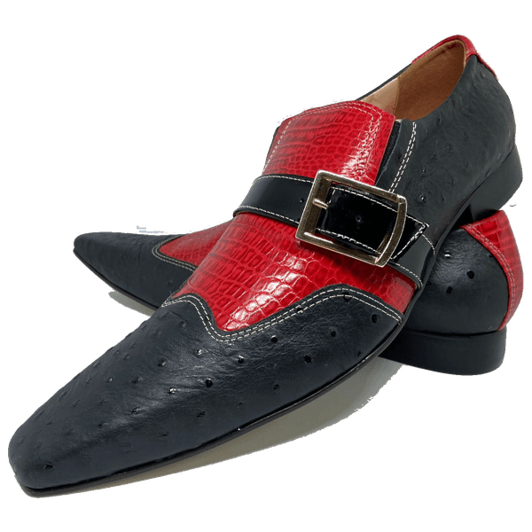 Sapato Masculino Italiano em Couro Social Executivo Vermelho Mogno Bico Fino Ref: 464 Vermelho