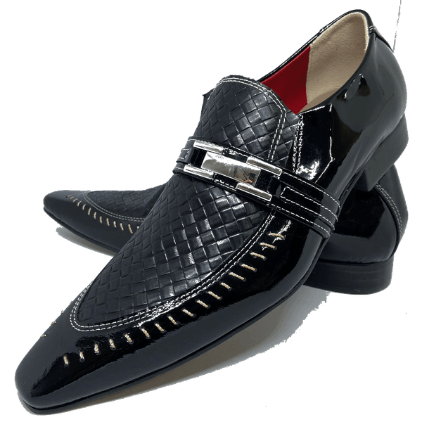 Sapato Masculino Italiano em Couro Social Executivo Eiffel Bico Fino Ref: 472 Preto Preto