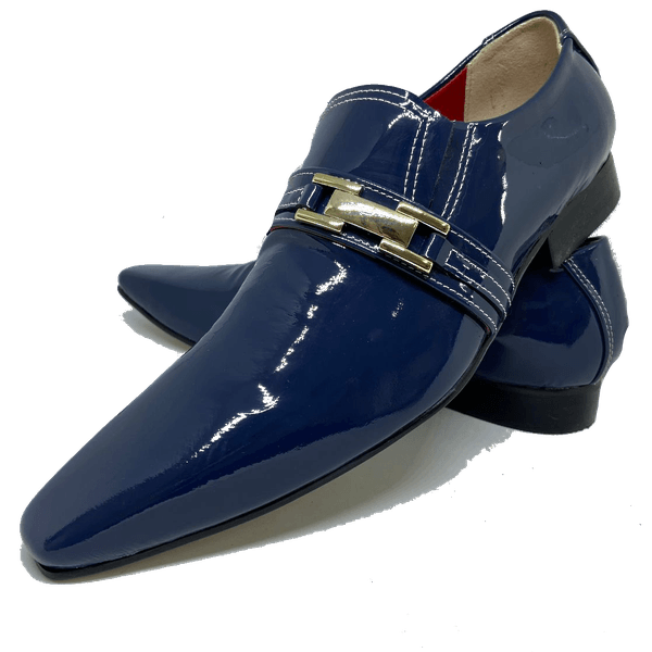 Sapato Masculino Italiano em Couro Social Executivo Azul Andrade Bico Fino Ref: 483 Azul
