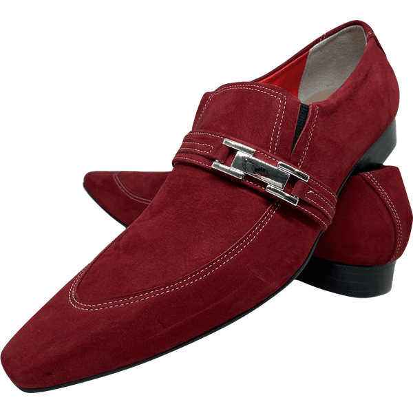 Sapato Masculino Italiano em Couro Social Executivo Vermelho Amazon Bico Fino Ref: 485 Vermelho