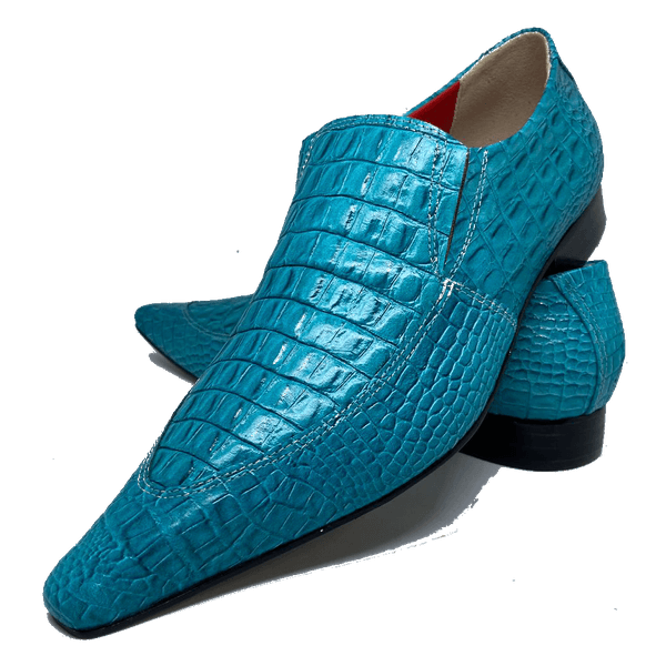 Sapato Masculino Italiano em Couro Social Executivo Azul Durkheim Bico Fino Ref: 492 Azul