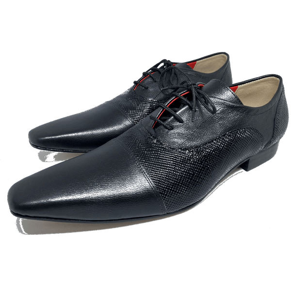 Sapato Masculino Italiano em Couro Social Executivo Journal Bico Fino Ref: 495 Preto Preto