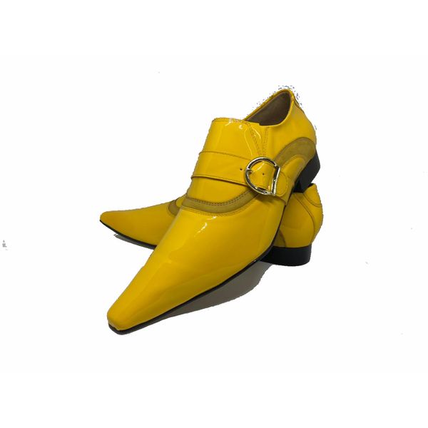 Sapato Masculino Italiano em Couro Social Executivo Amarelo Primavera Bico Fino Ref: 521 Amarelo