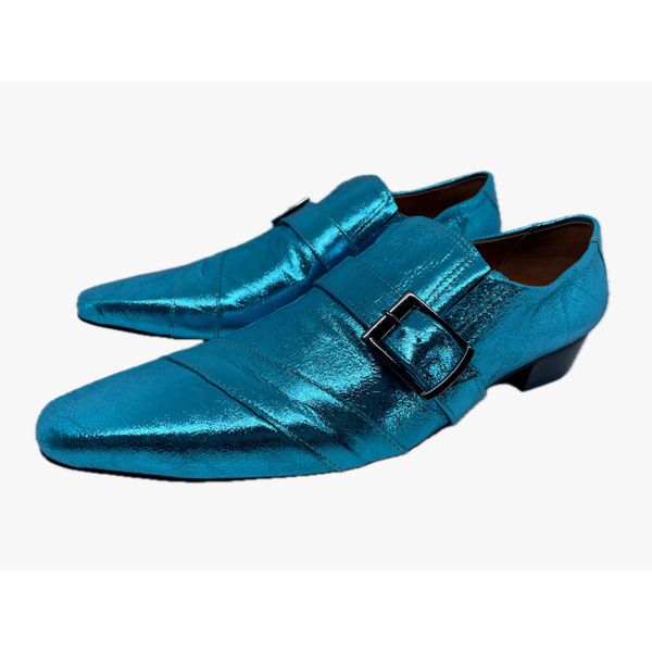 Sapato Masculino Italiano Em Couro Azul Verniz Molhado Ref: D777