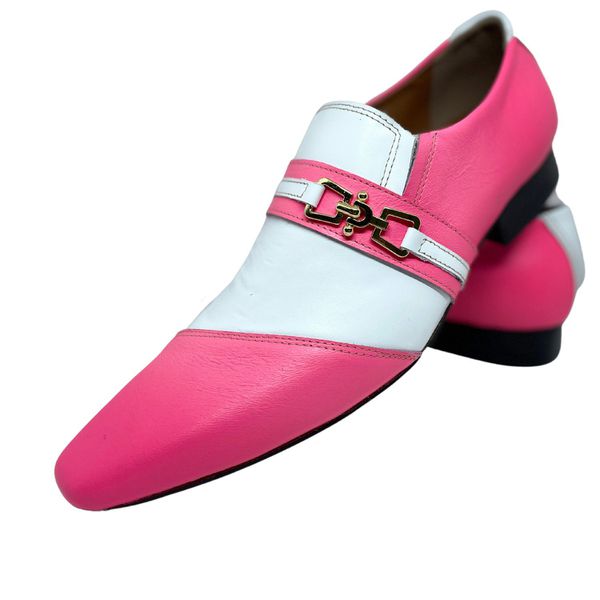 Sapato Masculino Italiano Em Couro Social Rosa Ref: D815