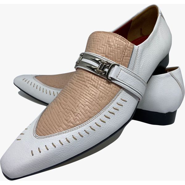 Sapato Masculino Italiano em Couro Social Executivo Bege Tatame Bico Fino Ref: 327 Bege