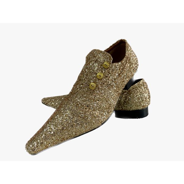 Sapato Masculino Italiano em Couro Social Executivo Dourado Glitter - Ref: 670