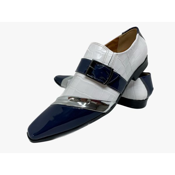 Sapato Masculino Italiano em Couro Social Executivo Bico Fino Azul Ref: 695
