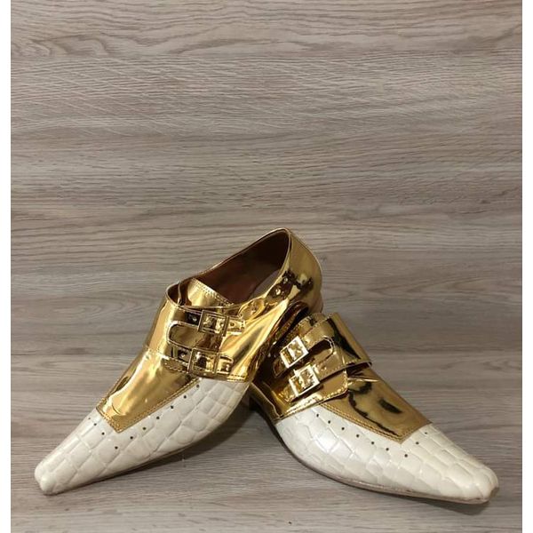 Sapato Masculino Italiano em Couro Social Dourado Croco - Ref: 802